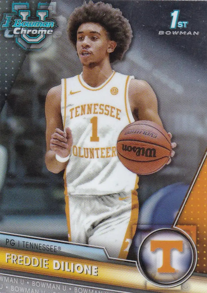 Basketball player in white Tennessee Volunteers jersey holding basketball by Freddie Dilione Bowman