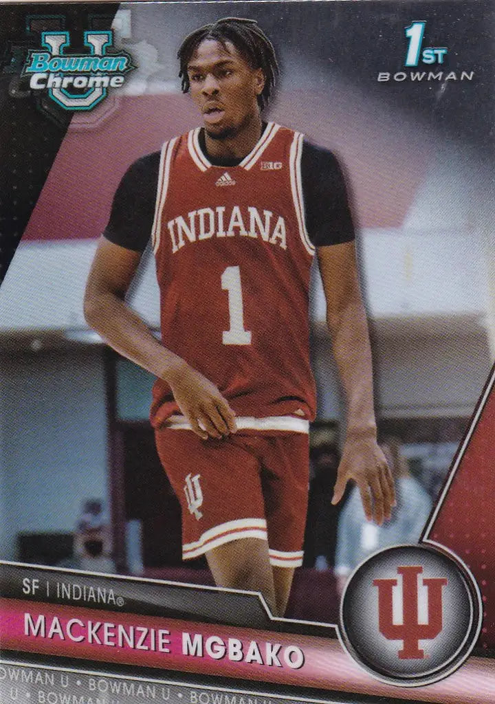 Basketball trading card of Mackenzie Mgbako Bowman in red jersey, number 1 from Indiana