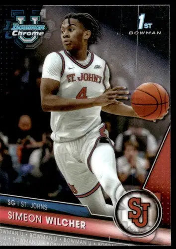 Original gloss Bowman University Chrome basketball card of Simeon Wilcher from 2023-24 series