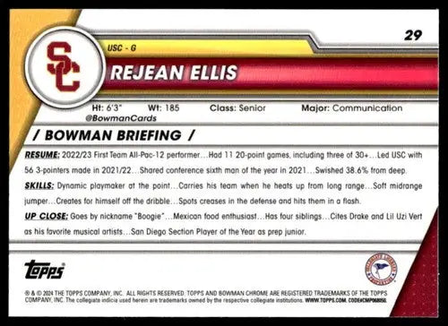 Rejean Ellis basketball card from Bowman University Chrome 2023-24 series