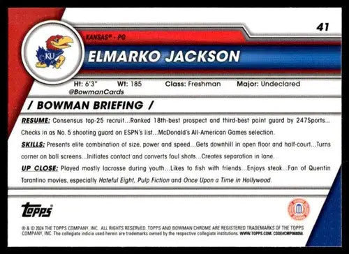 Elmarko Jackson Bowman University Chrome basketball card with original gloss, 2023-24 NM-MT