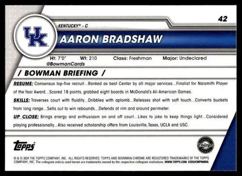 2023-24 Bowman University Chrome #42 Aaron Bradshaw NM-MT ID:68731 - Basketball Card Single