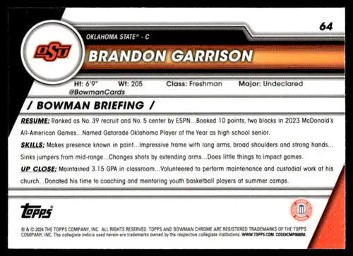 Brandon Garrison basketball card from Bowman University Chrome 2023-24 collection
