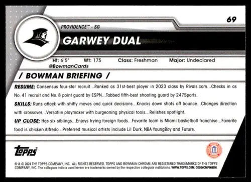 Garwey Dual Bowman University Chrome basketball card with original gloss in 2023-24 collection
