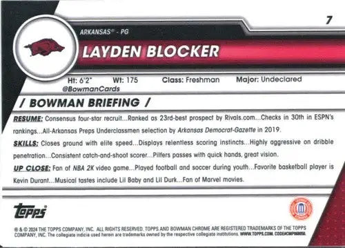 Layden Blocker basketball card from Bowman University Chrome 2023-24 original gloss