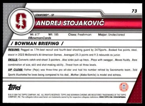 2023-24 Bowman University Chrome #73 Andrej Stojakovic NM-MT ID:67398 - Basketball Card Single