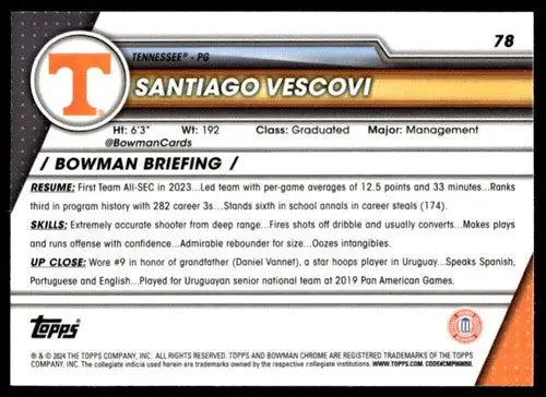 2023-24 Bowman University Chrome #78 Santiago Vescovi NM-MT ID:68744 - Basketball Card Single