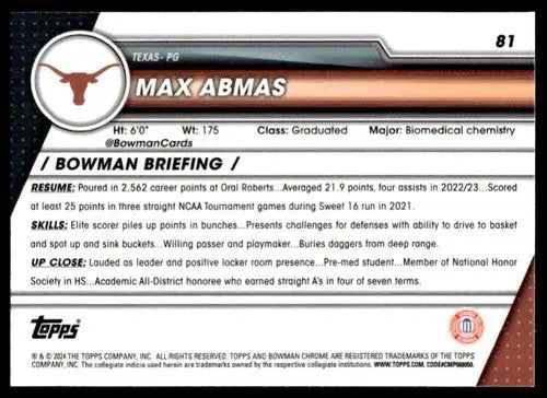 2023-24 Bowman University Chrome #81 Max Abmas NM-MT ID:68746 - Basketball Card Single