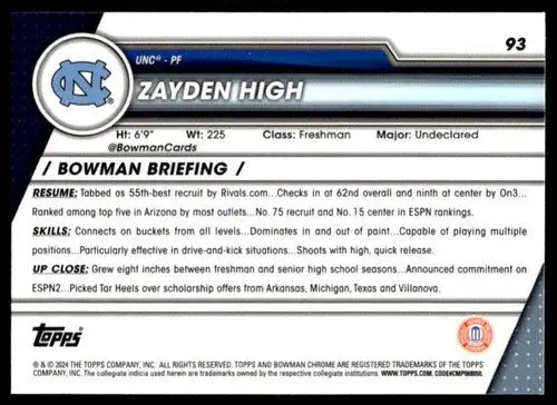 2023-24 Bowman University Chrome #93 Zayden High NM-MT ID:67401 - Baseball Card Single