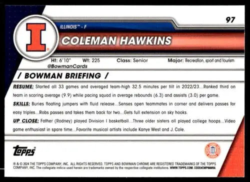 2023-24 Bowman University Chrome #97 Coleman Hawkins NM-MT ID:68750 - Basketball Card Single