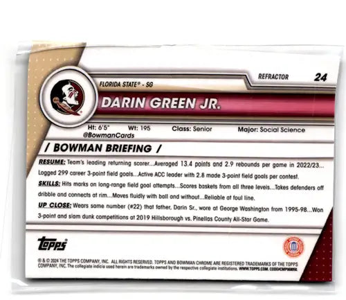 2023-24 Bowman University Chrome Refractor #24 Darin Green Jr. NM Near ID:67375 - Baseball Card Single