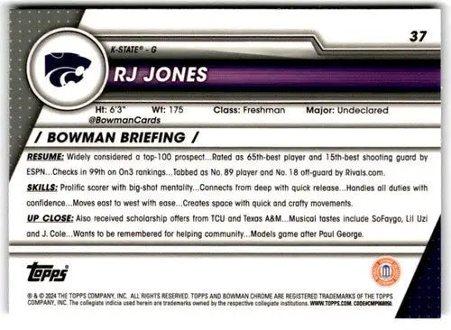 2023-24 Bowman University Chrome Refractor Pink #37 RJ Jones NM-MT ID:70116 - Basketball Card Single