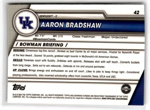Aaron Bradshaw basketball card from Bowman University Chrome Refractor Pink series