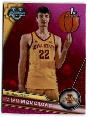 Milan Momcilovic basketball card 2023-24 Bowman Chrome Refractor Pink Wave refractor pink