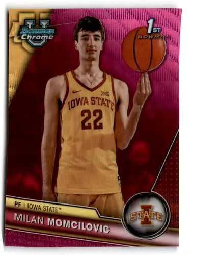 Milan Momcilovic basketball card 2023-24 Bowman Chrome Refractor Pink Wave refractor pink
