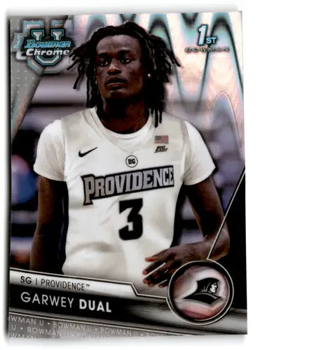 Garwey Dual basketball card from Bowman University Chrome Refractor RayWay series