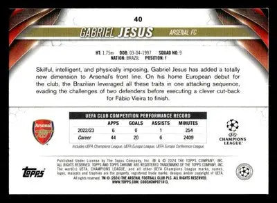 2023-24 Chrome UEFA Club Comps #40 Gabriel Jesus Neon Green Wave Refractor #/399 - Soccer Card Single