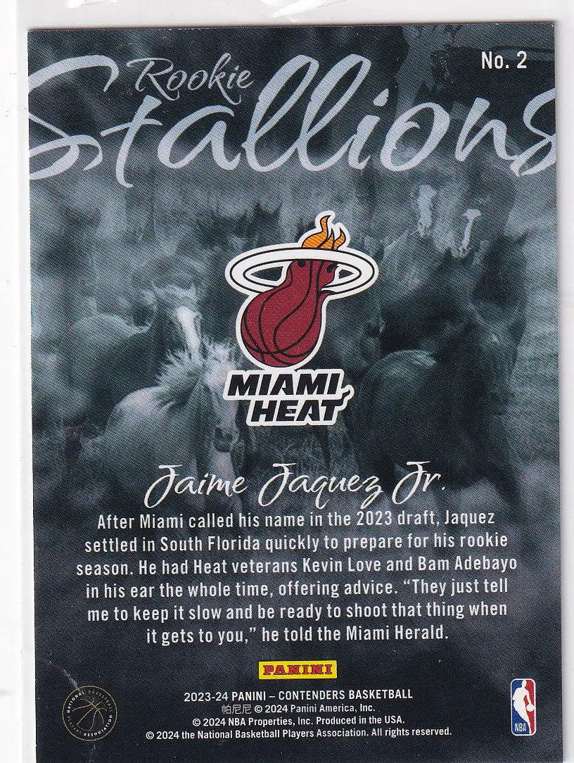 2023-24 CONTENDERS #2 JAMIE JAQUEZ JR ROOKIE STALLIONS- MIAMI HEAT - Basketball Card Single