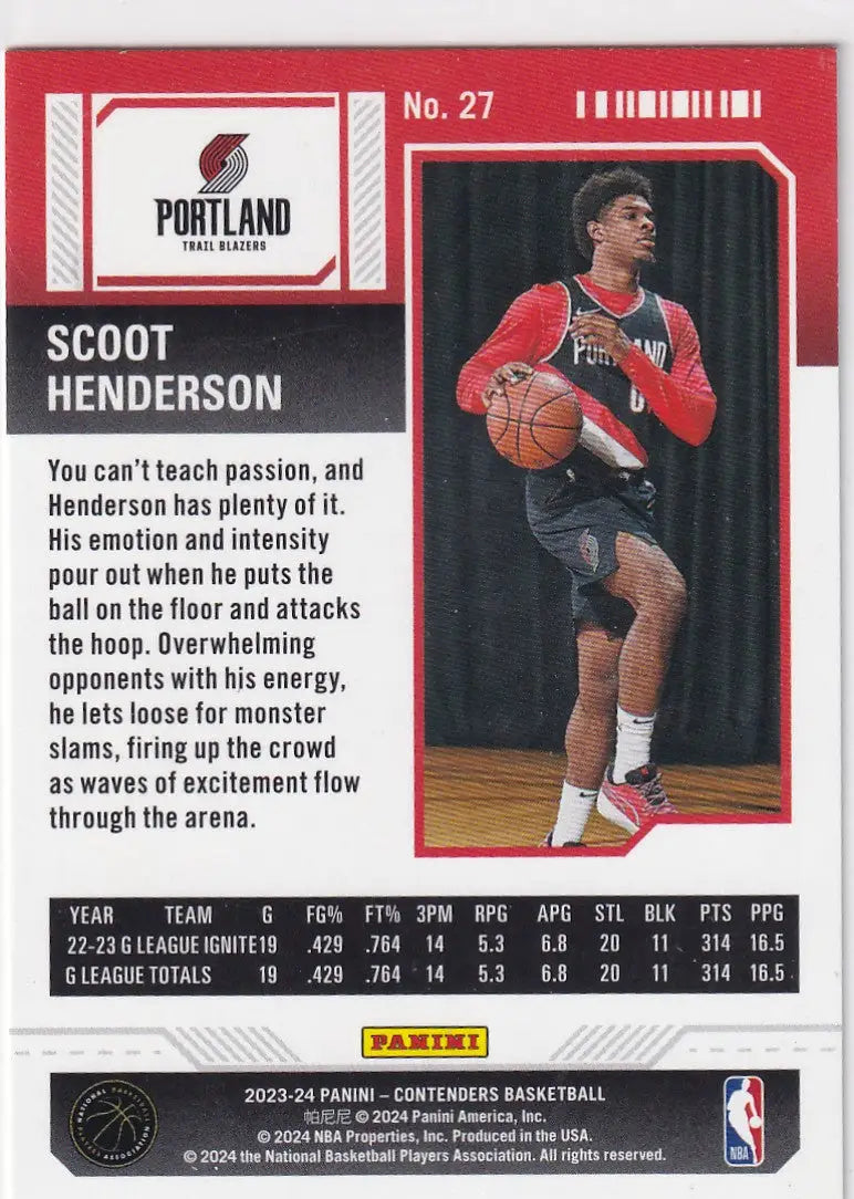 2023-24 CONTENDERS #27 SCOOT HENDERSON SEASON TICKET- PORTLAND TRAIL BLAZZERS - Basketball Card Single