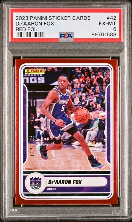 2023-24 De’Aaron Fox Panini NBA #42 Red Foil Card Kings #117 / 125 PSA 6 EX-MT - Basketball Card Single