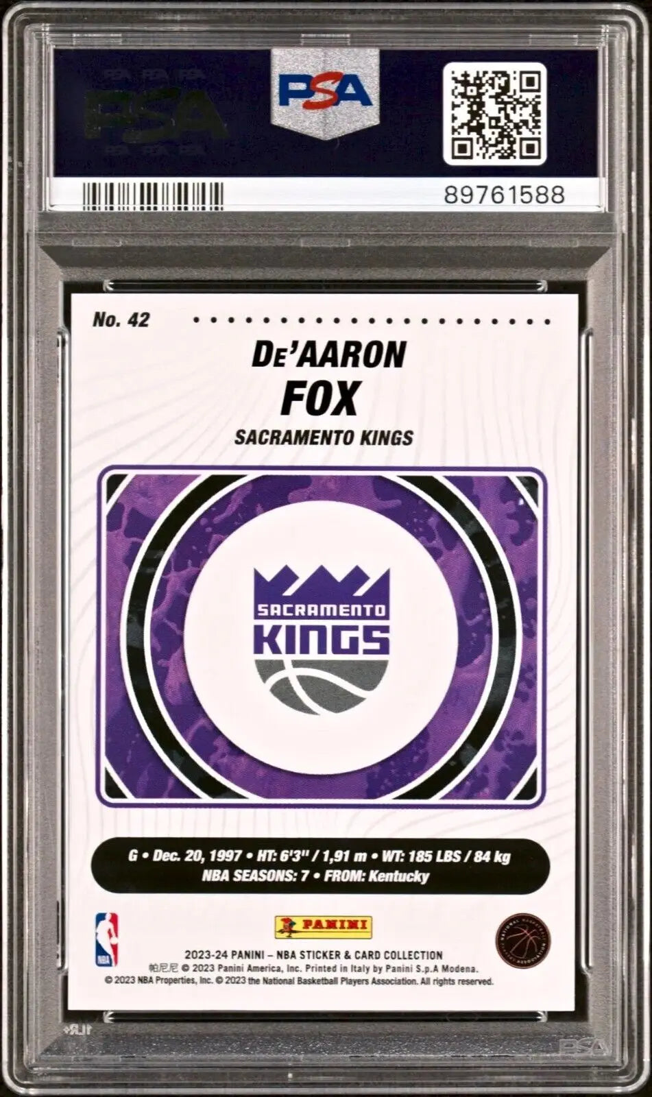 2023-24 De’Aaron Fox Panini NBA #42 Red Foil Card Kings #117 / 125 PSA 6 EX-MT - Basketball Card Single