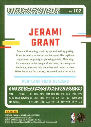 2023-24 Donruss #102 Jerami Grant NM-MT Blazers ID:75357 - Basketball Card Single