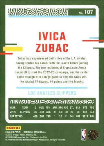 2023-24 Donruss #107 Ivica Zubac NM-MT Clippers ID:70618 - Basketball Card Single