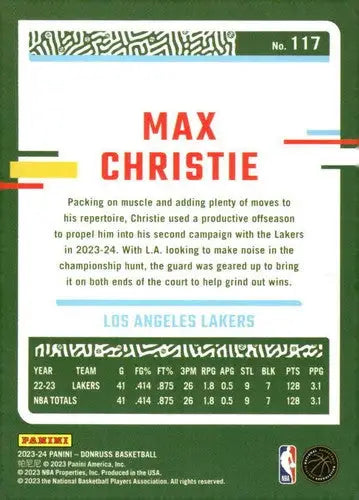 2023-24 Donruss #117 Max Christie NM-MT Lakers ID:70267 - Basketball Card Single