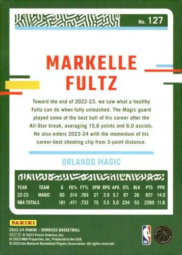 Original gloss Markelle Fultz basketball card from 2023-24 Donruss NM-MT collection