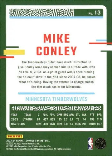 2023-24 Donruss #13 Mike Conley NM-MT Timberwolves ID:70574 - Basketball Card Single
