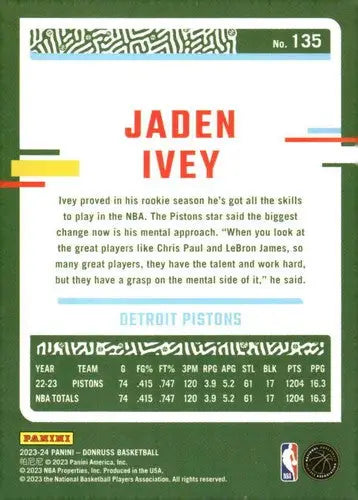 2023-24 Donruss #135 Jaden Ivey NM-MT Pistons ID:70272 - Basketball Card Single