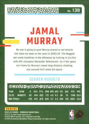 2023-24 Donruss #139 Jamal Murray NM-MT Nuggets ID:70635 - Basketball Card Single