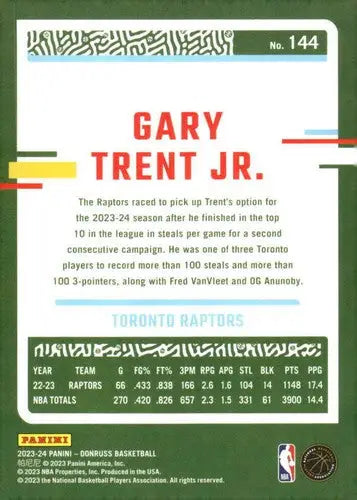 Original gloss Gary Trent Jr. basketball card from 2023-24 Donruss featuring Raptors ID 75358