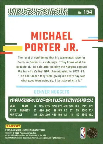 2023-24 Donruss #154 Michael Porter Jr. NM-MT Nuggets ID:70641 - Basketball Card Single