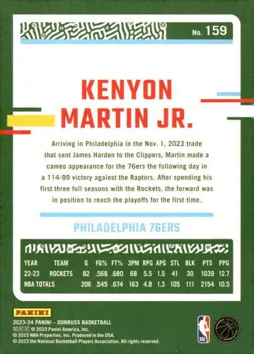 Original gloss 2023-24 Donruss Kenyon Martin Jr basketball card featuring Simply Sandoval
