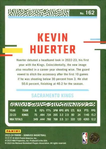 Kevin Huerter Sac Kings basketball card with original gloss from 2023-24 Donruss
