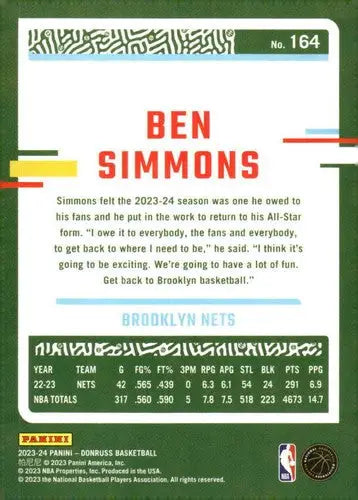 Ben Simmons basketball card with original gloss from 2023-24 Donruss NM-MT Nets