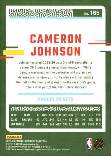 Cameron Johnson basketball card with original gloss from 2023-24 Donruss NM-MT Nets