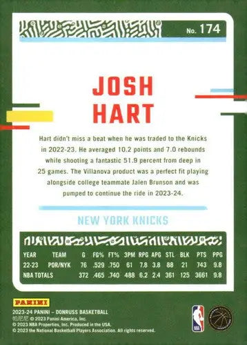 Josh Hart basketball card with original gloss, NM-MT condition from 2023-24 Donruss