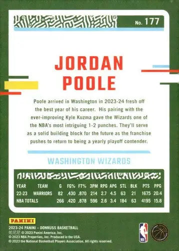2023-24 Donruss #177 Jordan Poole NM-MT Wizards ID:70279 - Basketball Card Single