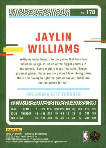 2023-24 Donruss #178 Jaylin Williams NM-MT Thunder ID:70652 - Basketball Card Single