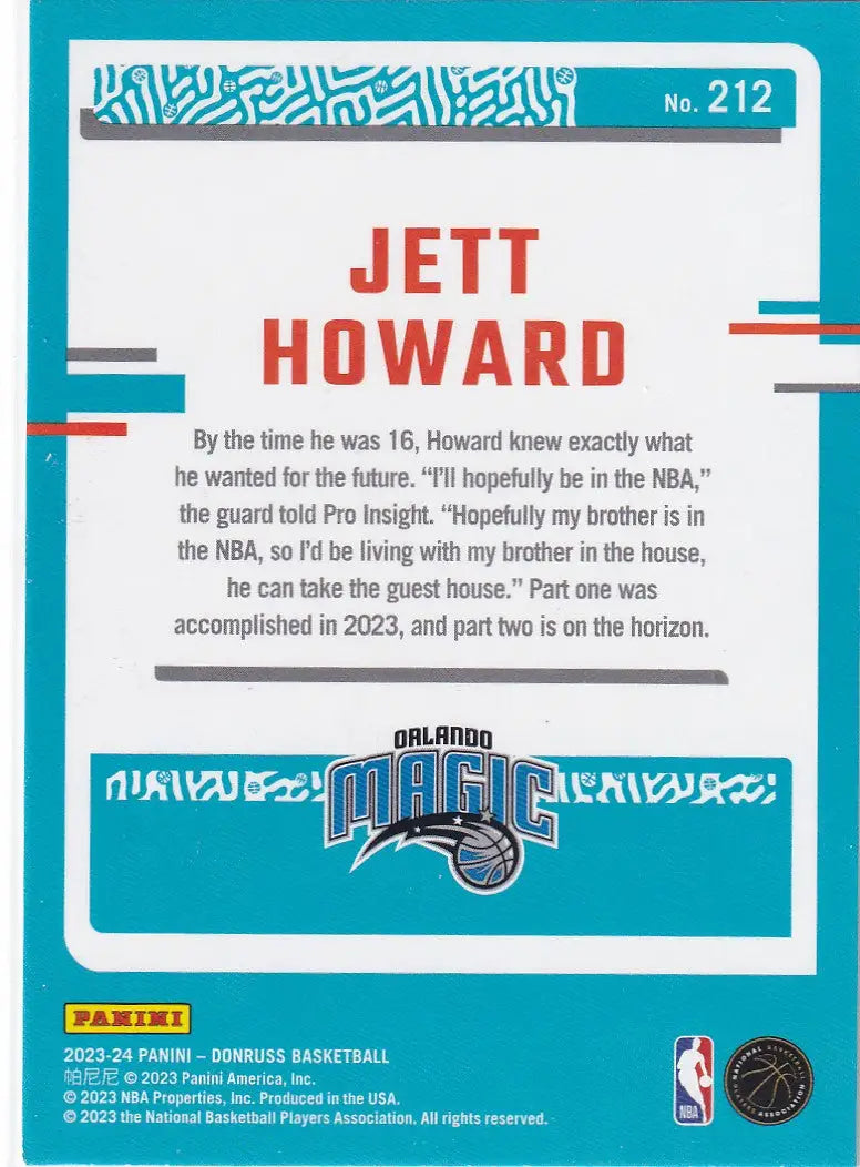 2023-24 DONRUSS #212 JETT HOWARD RED HOLO- ORLANDO MAGIC