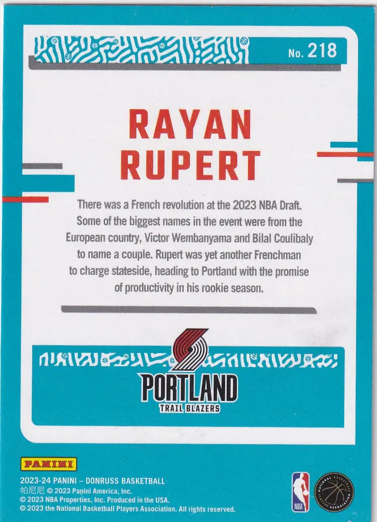 2023-24 DONRUSS #218 RAYAN RUPERT RED HOLO- PORTLAND TRAIL BLAZZERS