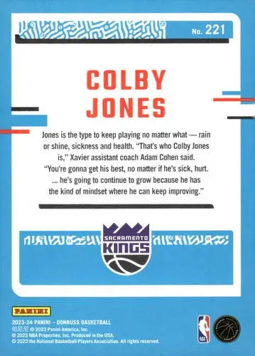 2023-24 Donruss #221 Colby Jones NM-MT RC Rookie Sac Kings Rated Rookie ID:70744 - Basketball Card Single