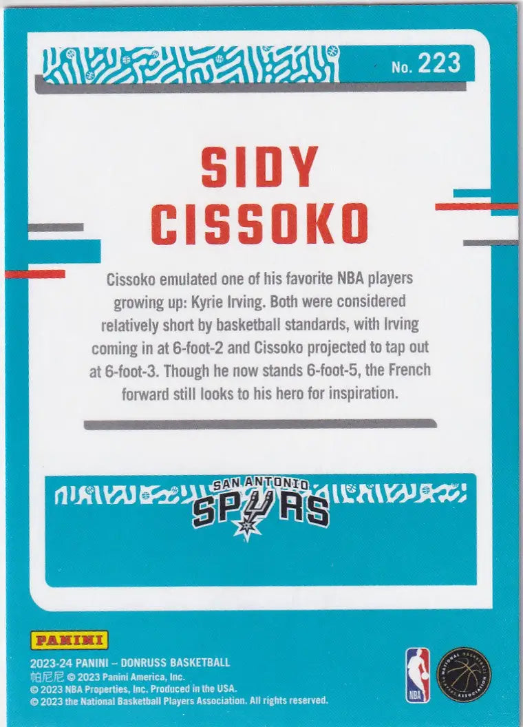 2023-24 DONRUSS #223 SIDY CISSOKO RED HOLO- SAN ANTONIO SPURS