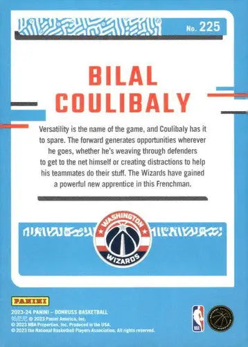 Original gloss Bilal Coulibaly rookie Wizards basketball card from 2023-24 Donruss series