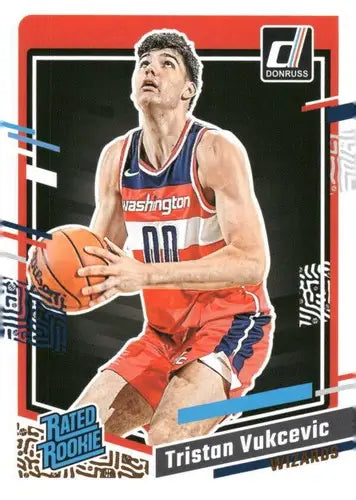 Basketball trading card featuring Tristan Vukcevic rookie Wizards from 2023-24 Donruss