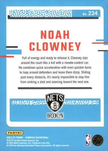 Noah Clowney rookie Nets basketball card with original gloss from 2023-24 Donruss