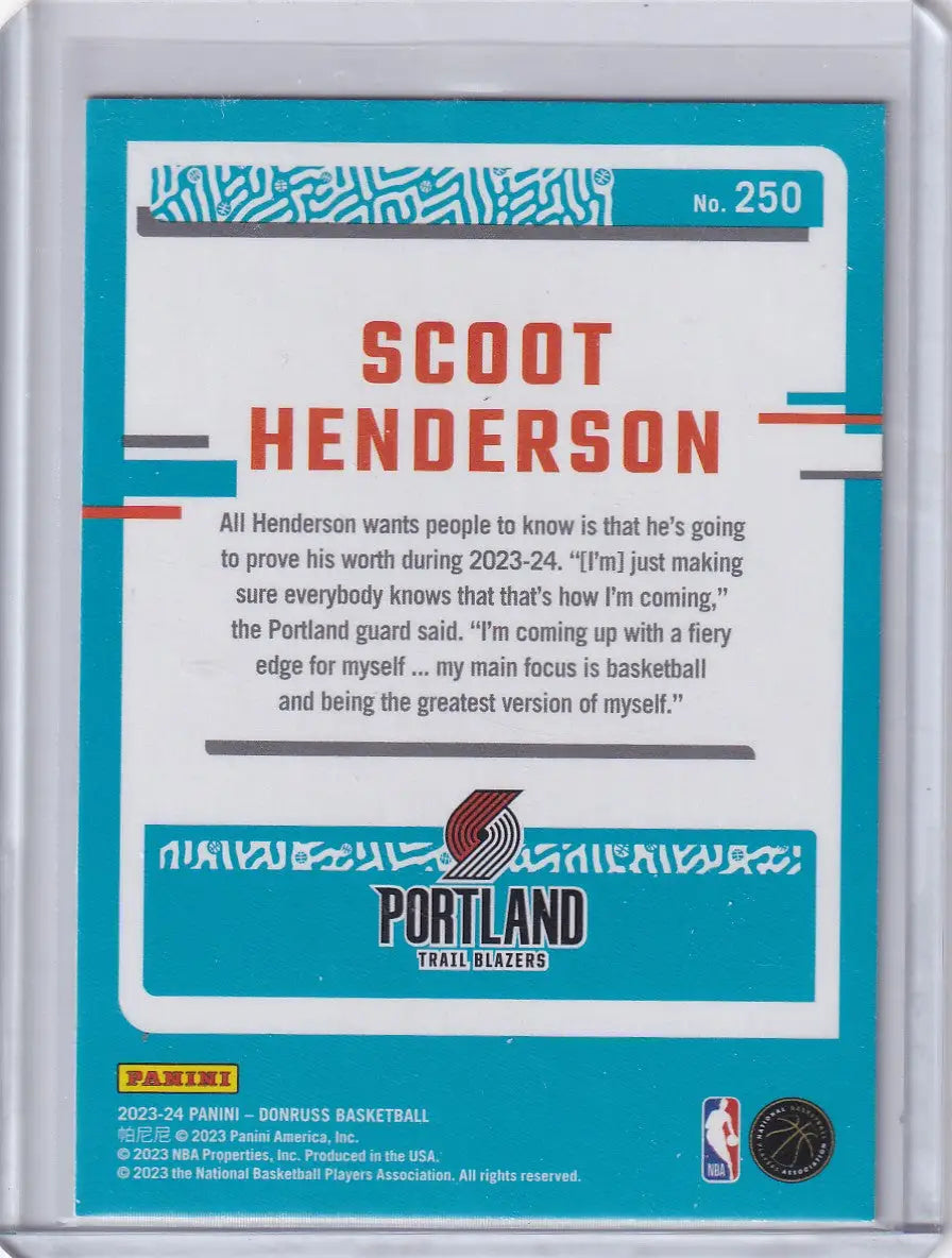 2023-24 DONRUSS #250 SCOOT HENDERSON GREEN LAZER- PORTLAND TRAIL BLAZZERS - Basketball Card Single