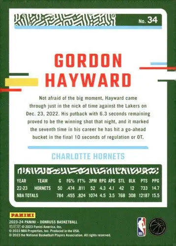 2023-24 Donruss #34 Gordon Hayward NM-MT Hornets ID:70242 - Basketball Card Single
